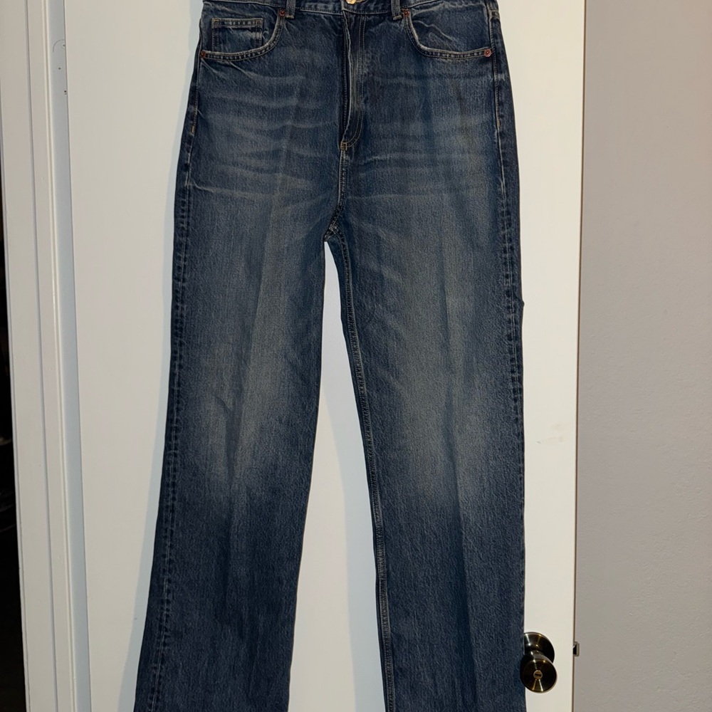 NWOT Zara High Rise Wide Leg Raw Hem Jeans - Picture 5 of 7